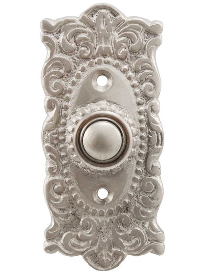 Victorian Decorative Doorbell Button in Satin Nickel.